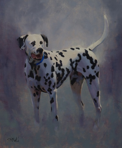 An oil painting of Elvis the dalmatian.